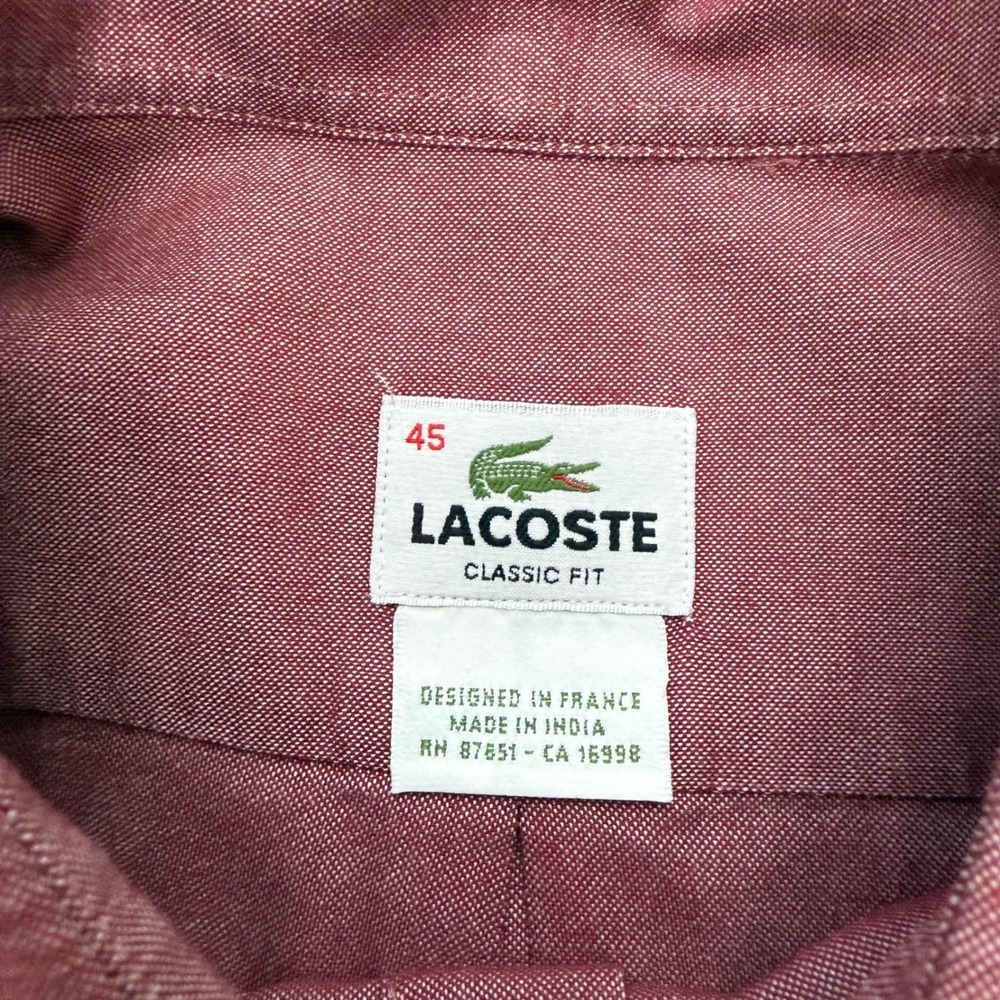 Lacoste Oxford Button Down Shirt Mens 45 XXL Red Pink Classic Fit Long Sleeve - Picture 4 of 8